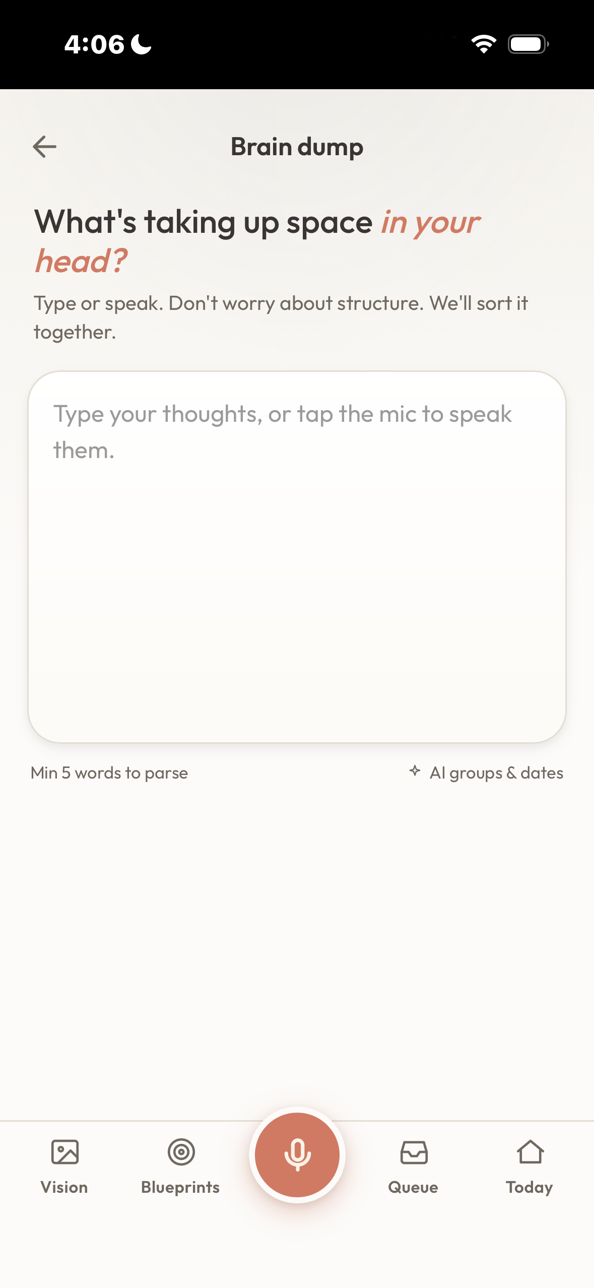 Alora Brain dump input on iOS
